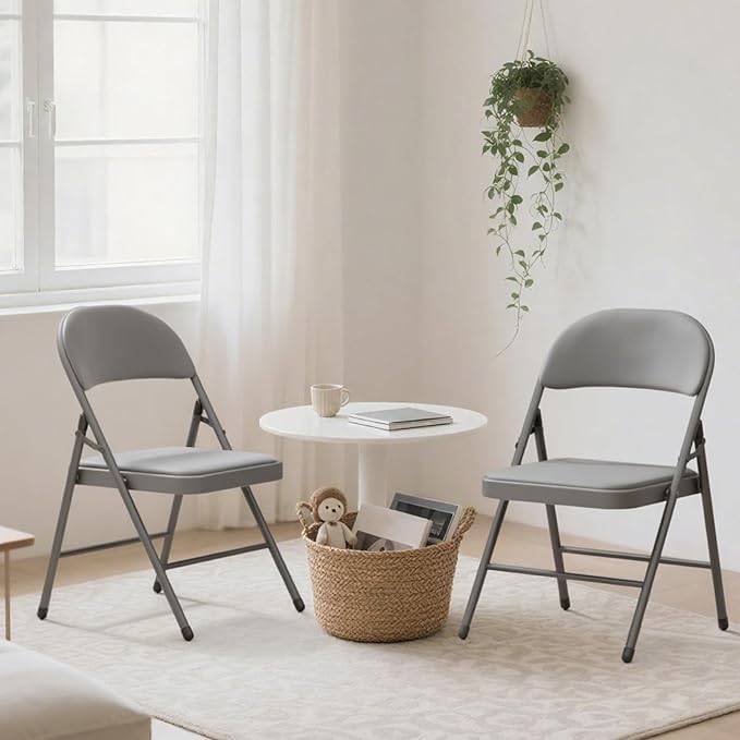 12 Pack Gray Folding Chairs with Padded Cushion for Outside, Portable Stackable Commercial Metal Foldable Chairs with Steel Frame for Home Events Office Wedding Party, 350lbs Capacity