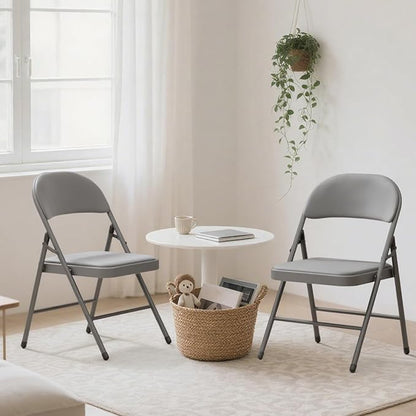 24 Pack Gray Folding Chairs with Padded Cushion for Outside, Portable Stackable Commercial Metal Foldable Chairs with Steel Frame for Home Events Office Wedding Party, 350lbs Capacity