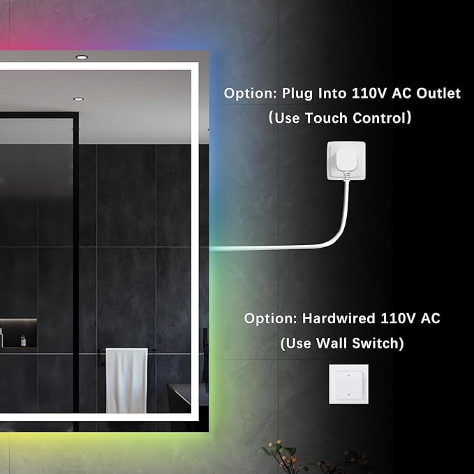 Awoco LED Bathroom Mirror, 24" x 32" Vanity Mirror with 8 Colors RGB Backlit and 3 Colors Front Light, Dimmable Anti-Fog Lighted Mirror, Memory Function, Mirror for Bathroom Wall