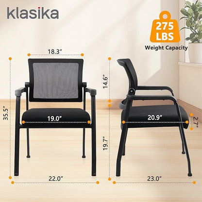 8PK Office Guest Chairs No Wheels | Ergonomic Lumbar Support and Thicked Seats Cushion, Desk Chair with Adjustable Mesh Back for Waiting Room School Church Reception，Black