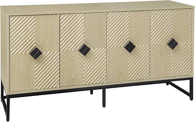 Sideboard Buffet Cabinet with Storage - Accent Storage Cabinet with Doors, Wood 4 Doors Cabinet with Metal Legs, 60" Buffets & Sideboards, Modern Credenza for Living Room (Natural)