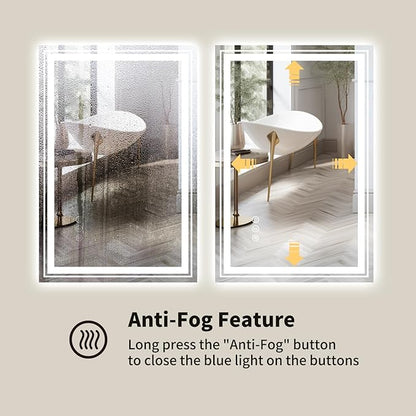 WTTY LED Bathroom Mirror with Backlit and Front Light, 27.5" X 35.4" Stepless Dimmable LED Mirror for Bathroom,Anti-Fog Lighted Bathroom Vanity Mirror Modern,Memory Function,Shatter-Proof