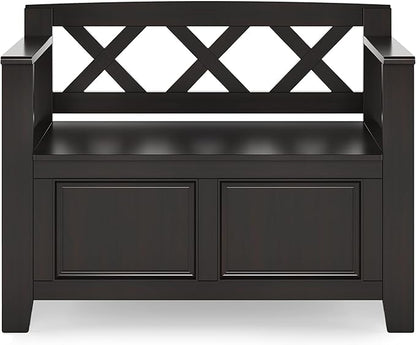 SIMPLIHOME Amherst Entryway Storage Bench - 36 inch Wide Solid Wood Small Hallway Seat in Hickory Brown, Transitional Bench for Entryway or Living Room with Lift-Up Lid and Compact Storage