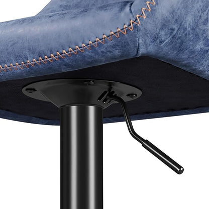 Yaheetech Bar Stools Set of 2, PU Leather Swivel Counter Height Barstools, Adjustable Bar Chairs with Backrest and Footrest, Kitchen Island Stool for Home Kitchen, Blue