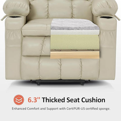 MCombo Dual Motor Large Power Lift Recliner Chair for Elderly, Lay Flat Lift Chair with Heat and Massage, Big Lift Recliner for Tall People, Faux Leather 7896 (Cream White, Large)