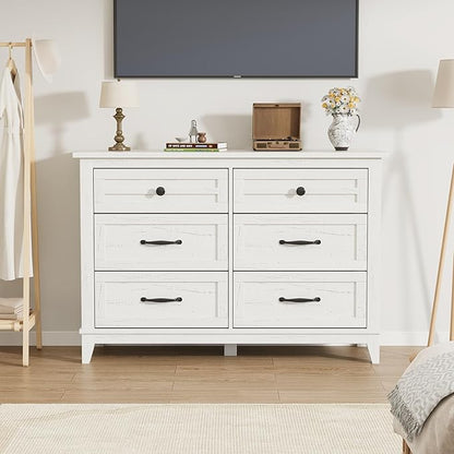 GarveeHome 6 Dresser for Bedroom, 47 in Wide Drawer Dresser with Storage Freestanding, Wooden Closet Storage Chest for Living Room, Bedroom, Entryway, White