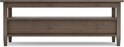 SIMPLIHOME Warm Shaker Coffee Table - 48 inch Wide Solid Wood Cocktail Table in Farmhouse Brown, Transitional Living Room Table with 2 Storage Drawers and Open Shelf for Sitting Area or Lounge