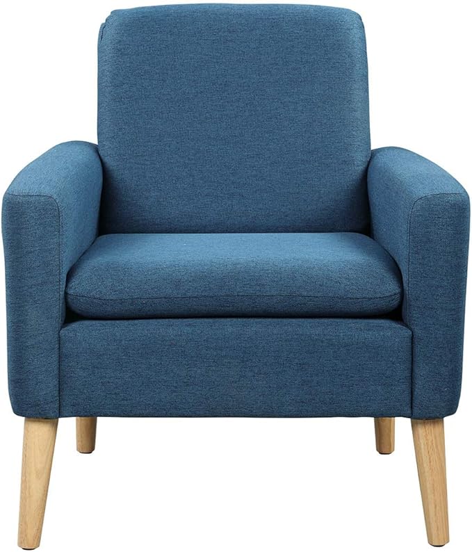 Lohoms Accent Chair for Living Room, Comfy Upholstered Reading Leisure Chair for Bedroom, Mid-Century Modern Armchair, Linen Fabric Single Sofa Chair for Apartment, Waiting Room, Navy Blue