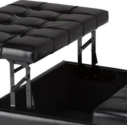 SIMPLIHOME Harrison 36 inch Wide Transitional Square Coffee Table Storage Ottoman in Midnight Black Vegan Faux Leather, Assembled, For the Living Room and Bedroom