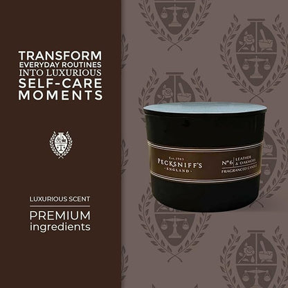 Pecksniffs Black Tall Leather & Oakmoss Scented Candle | 3 Wicks, 283g/9.9oz