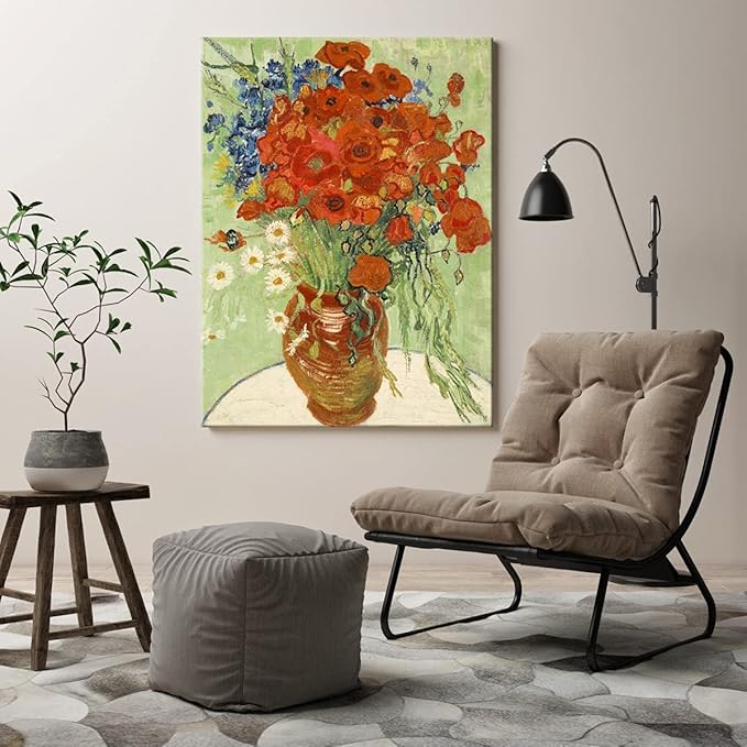 Wieco Art Red Poppies and Daisies Large Canvas Prints Wall Art of Van Gogh Famous Artwork Floral Oil Paintings Reproduction Abstract HD Classical Flowers Pictures for Living Room Home Decor