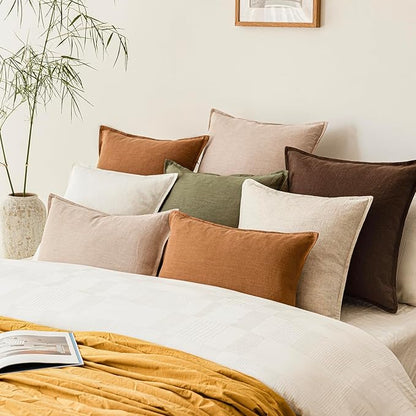 Foindtower Pack of 2, Decorative Linen Soild Throw Pillow Covers Soft Accent Cushion Case Boho Farmhouse Neutral Pillowcase for Couch Sofa Bedroom Living Room Home Decor 18 x 18 Inch Reddish Brown