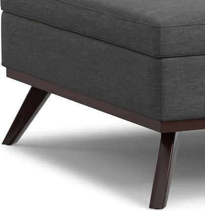 SIMPLIHOME Owen 40 inch Wide Mid Century Modern Square XL Coffee Table Storage Ottoman in Slate Grey Polyester Fabric, Assembled, for The Living Room, Entryway and Family Room