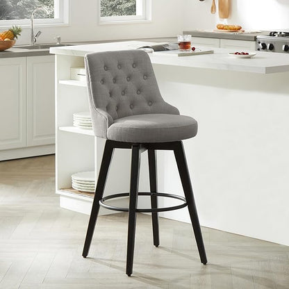 Watson & Whitely Bar Stools, 360° Swivel Upholstered Bar Stool with Back, 30" H Bar Height Barstools, Set of 2, Performance Fabric in Flint Grey