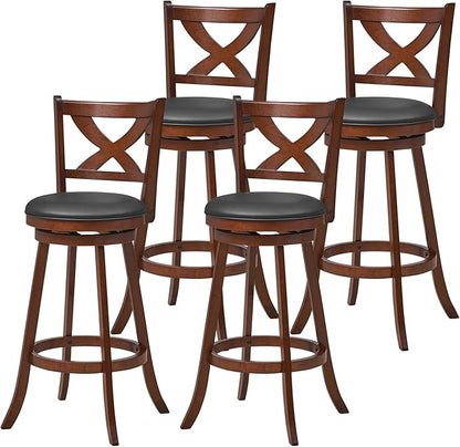 COSTWAY Bar Stools Set of 4, 30 Inch Classic Bar Height Chairs with X-Shaped Open Back, 4 PCS Swivel Barstool Set for Kitchen Island, Pub, Bistro, Café, Espresso (4, 30 Inch)