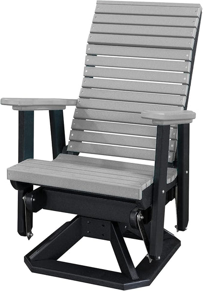 DutchCrafters Modern Horizontal Slat High Back Poly Adirondack Swivel Glider Outdoor Patio Chair (Black & Light Gray)