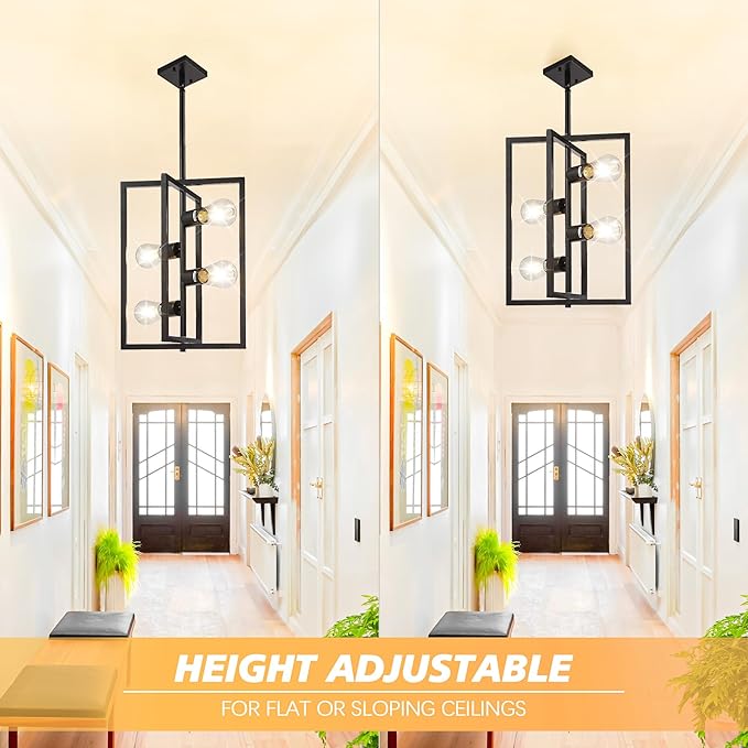 Black Chandelier Light Fixture Modern: 4-Light Farmhouse Kitchen Island Lighting, Geometric Dining Room Light Fixtures, Rustic Industrial Entryway Pendant Lights, for Living Room, Bedroom, Foyer