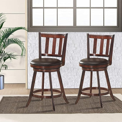 COSTWAY Bar Stools Set of 2, Counter Height Dining Chair, Fabric Upholstered 360 Degree Swivel, PVC Cushioned Seat, Perfect for Dining and Living Room (Height 25''-Set of 2)