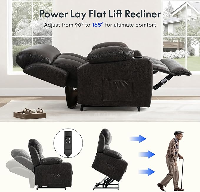 FLEXISPOT XL31-XL Oversized Power Lift Recliner Chair for Elderly, 27.4" Extra Wide Lay Flat Lift Chair with Massage & Heat, Dual Motor Electric Reclining Sofa for Big and Tall(Oversized, Charcoal)