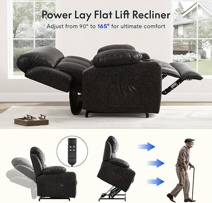 FLEXISPOT XL31-XL Oversized Power Lift Recliner Chair for Elderly, 27.4" Extra Wide Lay Flat Lift Chair with Massage & Heat, Dual Motor Electric Reclining Sofa for Big and Tall(Oversized, Charcoal)