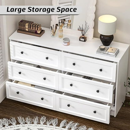 CHUWELL White Dresser for Bedroom, 55.1" Wide Dressers & Chests of Drawers with Large Capacity Storage, 6 Drawer Dresser for Bedroom