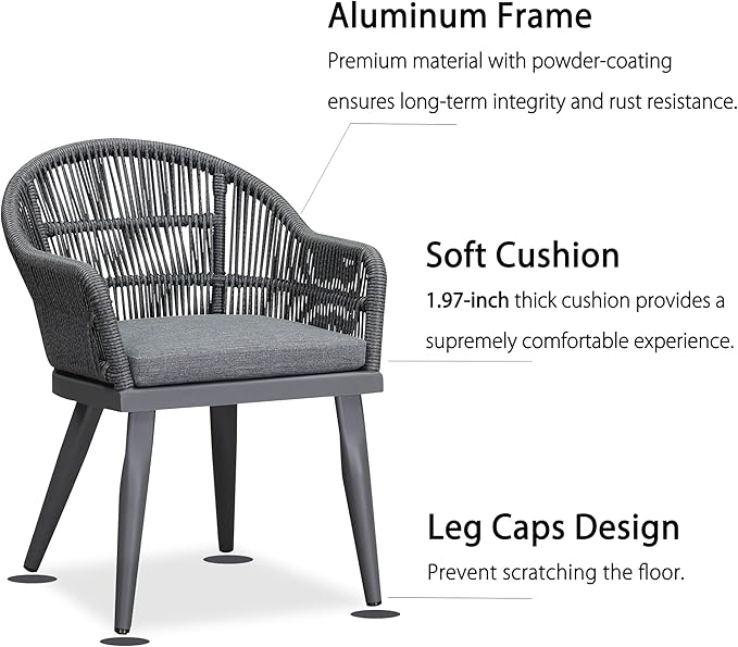 PURPLE LEAF 7 Pieces Patio Dining Set with Outdoor Aluminium Dining Table and Woven Rattan Chairs Modern Metal Furniture Cushions Sets for Garden Yard Indoor Decor Kitchen Grey