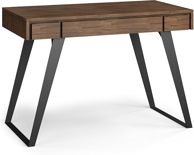 SIMPLIHOME Lowry SOLID ACACIA WOOD Modern Industrial 44 inch Wide Small Desk in Rustic Natural Aged Brown for the Office Desk, Writing Table, Workstation and Study Table