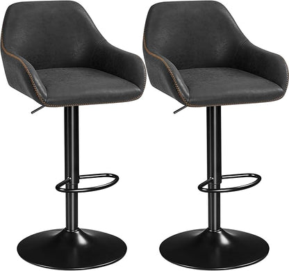 Yaheetech Bar Stools Set of 2, PU Leather Swivel Counter Height Barstools, Adjustable Bar Chairs with Backrest and Footrest, Kitchen Island Stool for Home Kitchen, Black
