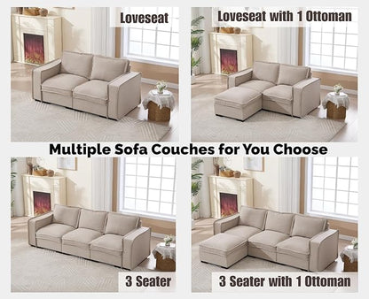 EALSON 67" Sectional Couch Modern Love Seat with Ottoman Modular Cloud Sofa with Deep Seat Comfy Linen Fabric Loveseat Sofa Convertible L Shaped Couches 2 Seater Couch for Living Room/Bedroom,Oatmeal