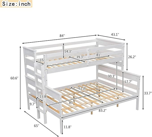 Upgraded Version Thicken Solid Wood Twin XL Over Queen Bunk Bed, Stronger Queen Size Bunk Bed Frame, Convertible into 2 Beds for Adult, Easy to Assemble (White,Twin XL Over Queen)