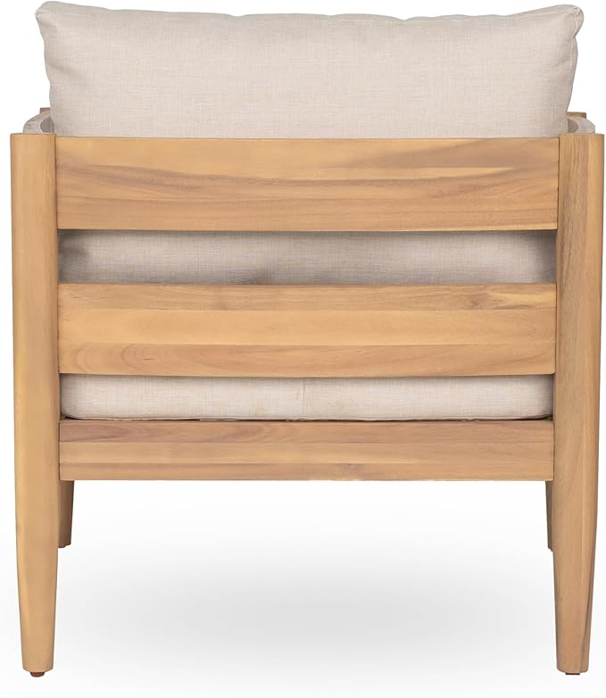 Christopher Knight Home Annie Acacia Wood Outdoor Chairs Set of 2, Patio Lounge Chair Outdoor with Slatted Back, Accent Chair with Cushions, Stylish Armchair for Balcony/Garden, Beige + Light Teak