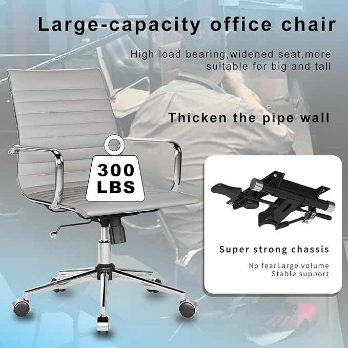 Office Chair Ergonomic Swivel Desk Chair with Wheels Adjustable Heavy-Computer Chair for Home and Conference Room Wide 22.83in Seat for Women and Men ，Grey