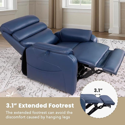 EONIX Wide Lay Flat Power Lift Recliner Chair for Elderly, Heavy Duty Oversized Faux Leather Lift Chairs with Heat and Massage and Charging Ports, Big and Tall Electric Recliner for Adults, Navy Blue