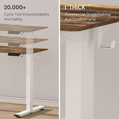 FLEXISPOT EN1 One-Piece Standing Desk, 48 x 30 Inches Electric Height Adjustable Desk for Home Office and Workstation (White Frame + Rustic Brown Top, 2 Packages)