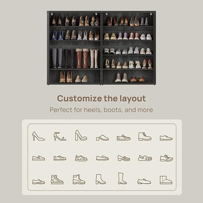 SICOTAS Rattan Shoe Storage Cabinet - Modular Shoe Cabinets with Door Tall Large Shoe Cabinet Storage for Entryway - 65.6" Wide Modular Cabinet for Hallway, Living Room