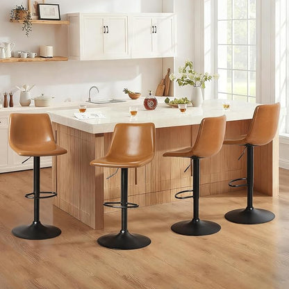 Lemebri Bar Stools Set of 4, Modern Adjustable Swivel Barstools Counter Height with Backrest, Faux Leather Upholstered Bar Chair for Kitchen Island, Whisky