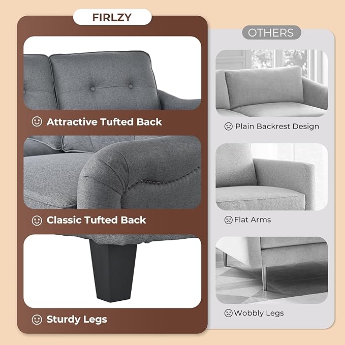 3 Piece 6-Seater Living Room Sofa Set, Modern Upholstered 3-Seater Sofa, Loveseat & Armchair, Handmade Nailhead Trim, Ergonomic Deep-Seat Couch for Living Room (Gray, Rolled Arm)