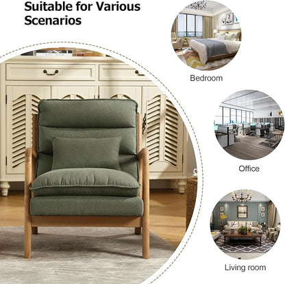 INZOY Accent Chairs Set of 2, Mid Century Modern Accent Chair with Wood Frame, Upholstered Reading Armchair with Waist Cushion, Side Chair for Living Room Bedroom Office, Easy Assembly, Green