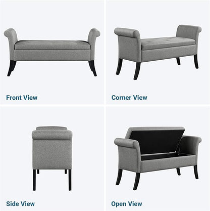Yaheetech Ottoman with Storage, 52" Storage Ottoman Bench with Safety Hinge, Upholstered Bench with Seating for Bedroom, Living Room, Holds up to 661 lb, Light Gray