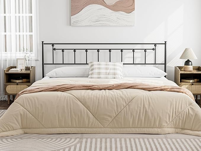 Metal King Size Headboard - Adjustable Height - Victorian Farmhouse Style, Easy Assembly, Attach Frame, Steel King Headboard Only for Bedroom - Black