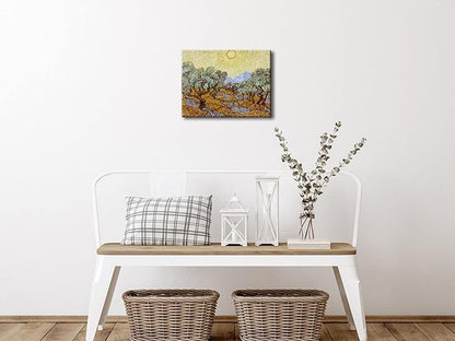 Wieco Art Olive Trees with Yellow Sky and Sun Canvas Print of Vincent Van Gogh Wall Art Paintings Reproduction Field Pictures Artwork for Wall Decor and Home Decorations VAN-0071-3040