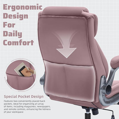 Large High Back Office Chair with Flip Arms- Executive Desk Chair with Locking Wheels, Adjustable Lumbar Support, Ergonomic Breathable Fabric Computer Chair Prevents Cats Scratching