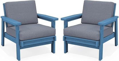 SERWALL HDPE Outdoor Couch Set of 2, Blue Frame and Grey Cushion