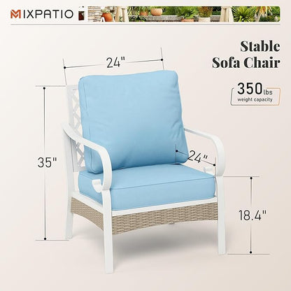 Patio Chairs Set of 2, Outdoor Sofa Chairs with Deep Seating and 5.5" Cushions, Steel Frame Porch Furniture for Lawn Backyard Deck, Blue
