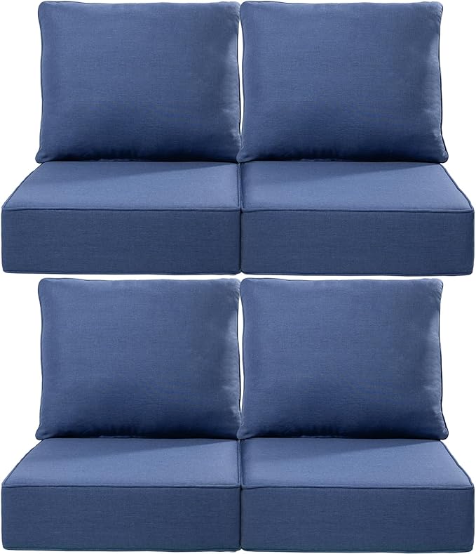Luxury 22x24/22x25 6-Inch Outdoor Chair Cushions Set of 4 - Heavy Duty Water-Resistant Comfortable Cushion for Patio Furniture Dining Gliding Rocker Loveseat L-Shape Sofa - Navy Blue