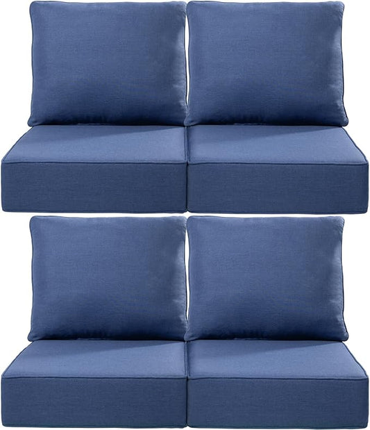 Luxury 22x24/22x25 6-Inch Outdoor Chair Cushions Set of 4 - Heavy Duty Water-Resistant Comfortable Cushion for Patio Furniture Dining Gliding Rocker Loveseat L-Shape Sofa - Navy Blue