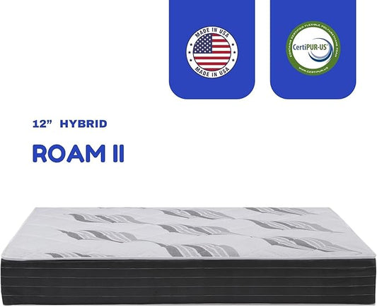 Roam 2.0 RV 12" Hybrid Mattress with Gel Memory Foam, RV King 70x80 Mattress, Luxury Medium Feel Made in USA
