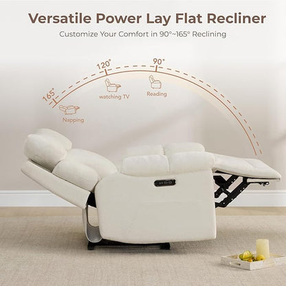 CHITA Oversized Power Recliner Chair with Bluetooth Speakers for Adults, Lay Flat Recliner with Power Lumbar Support, Manual Winged Headrest and USB & Type-C Charging Ports, Cream