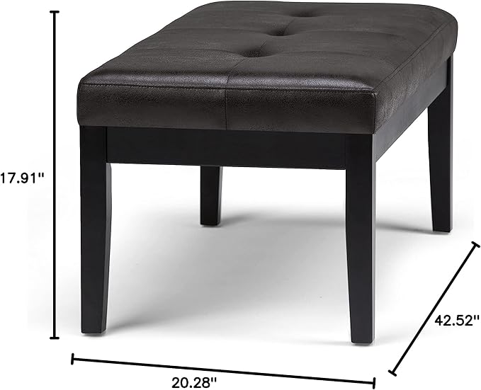 SIMPLIHOME Lacey 41 inch Wide Contemporary Rectangle Tufted Ottoman Bench in Distressed Black Vegan Faux Leather, Assembled, For the Living Room and Bedroom