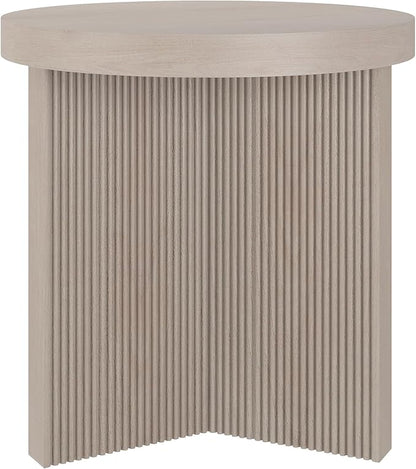 Henn&Hart 22" Fluted Scandinavian Round End Table, Ribbed Side Table, Nightstand for Living Room, Office, Family Room, or Bedroom, Alder White